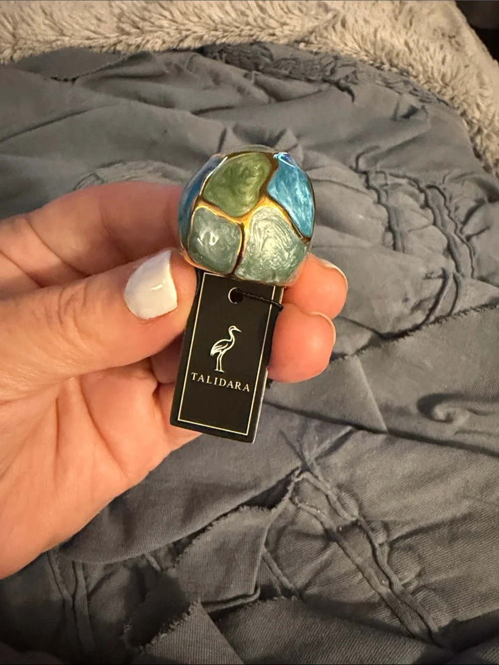 Blue & Green Enamel Dome Statement Ring